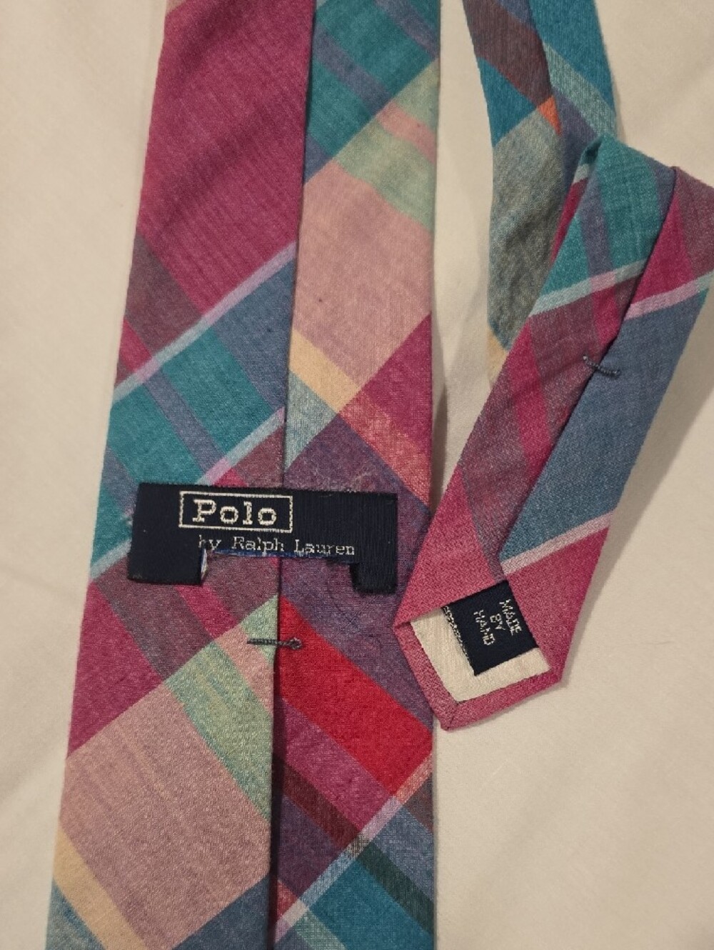Polo Ralph Lauren Multi-Color Plaid Tie with Red Pony Vintage - Picture 2 of 10